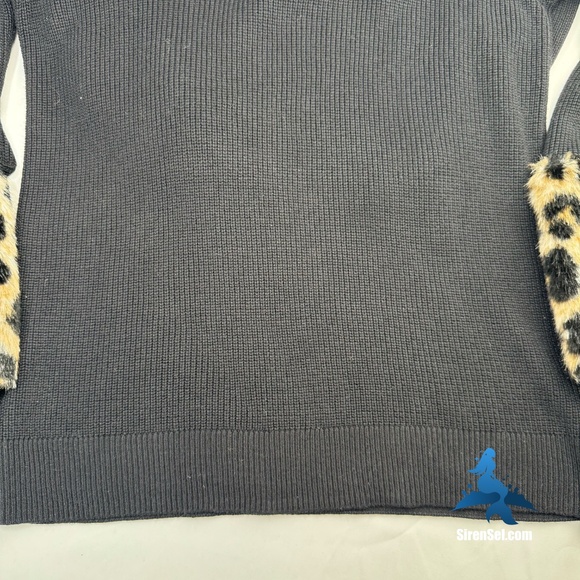 1126 Michael Kors Faux Fur Cuff Sweater Size L - Black/Leopard - Picture 10 of 14